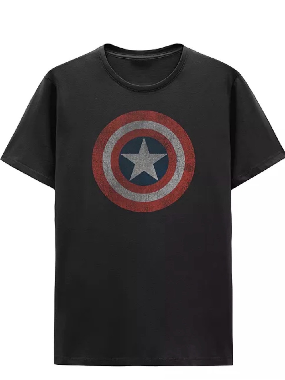 Marvel Black Tee with Red, White and Blue Captain Shield. Size L. NWT.